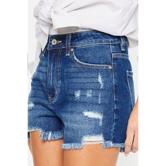 KanCan Dark Wash Distressed Shorts